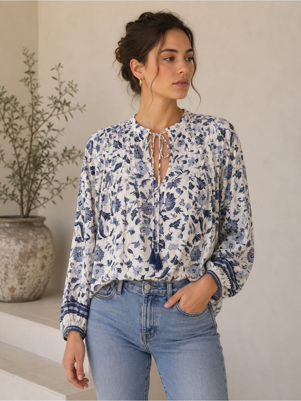 Natalie Martin Lizzy Shirt Wildflower Blue XS Boho Floral Blouse